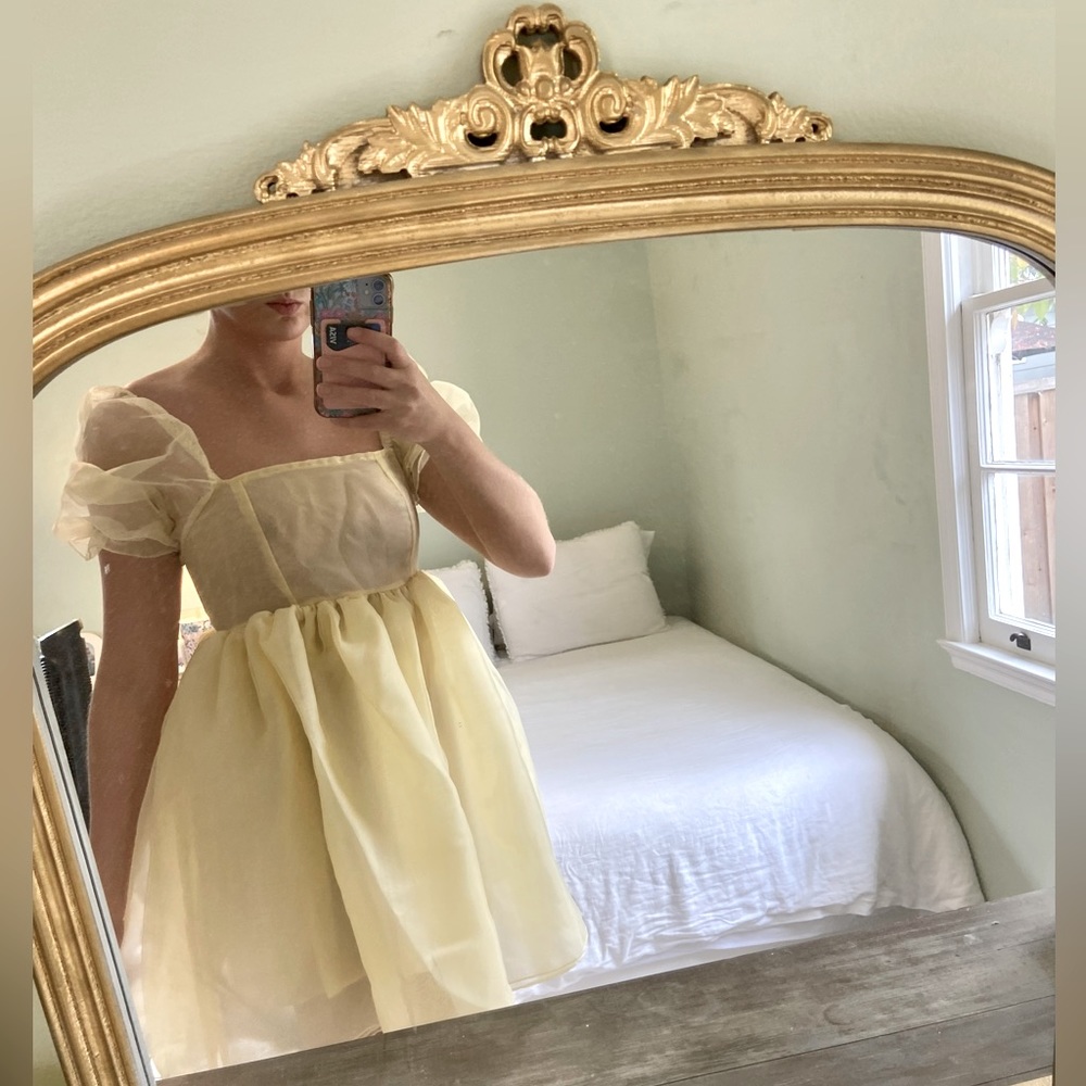 Light Yellow Puffer Sleeve Babydoll Dress